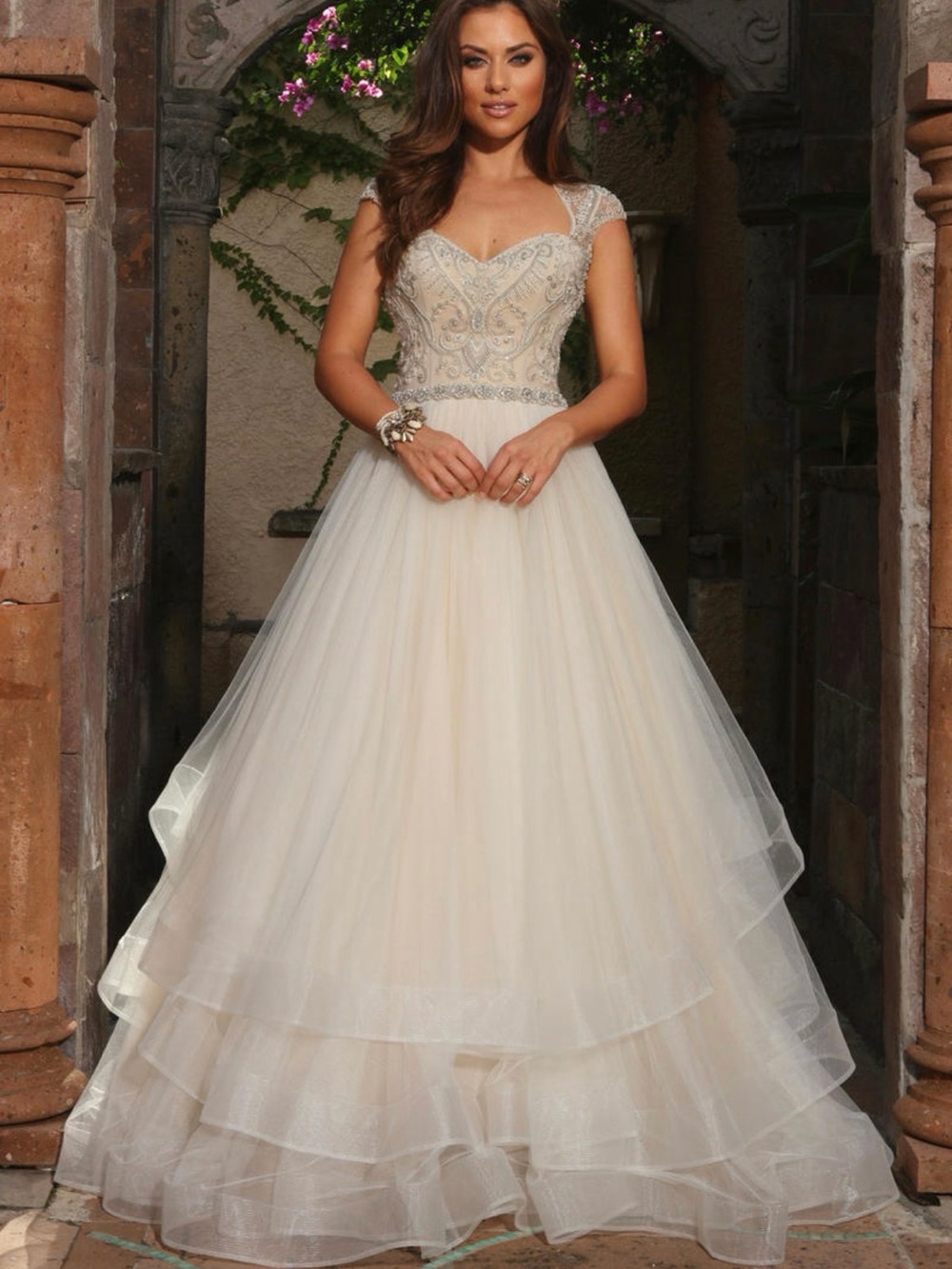 Ivory Beaded Tulle Wedding Dress with Embellished Bodice